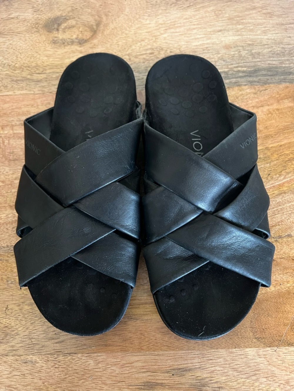 Vionic Rest Juno Women's Black Leather Slide Sandal Size  8